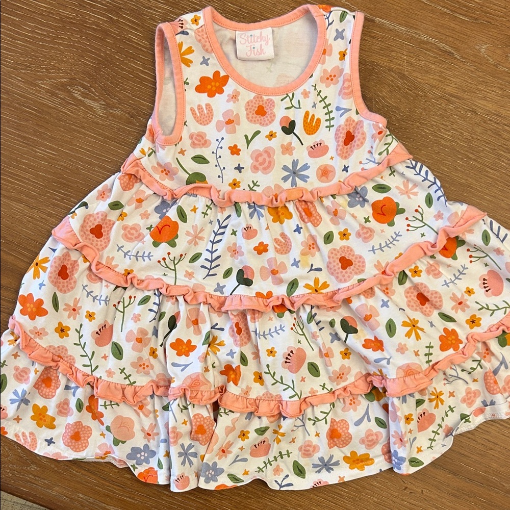 Stitchy Kids Floral Ruffle Dress - Pink and White